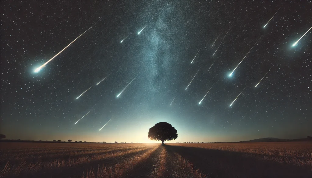 Clear night sky with bright meteors